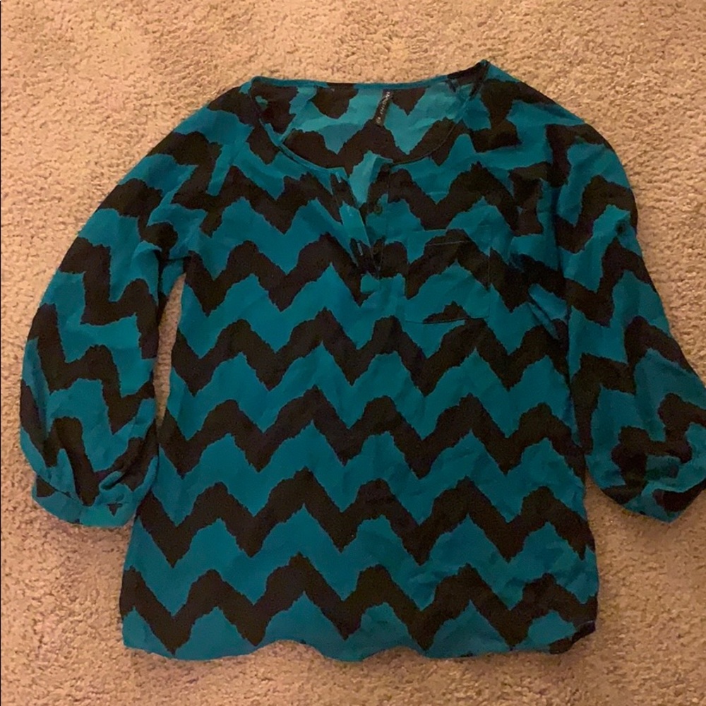 Teal and Black Blouse
